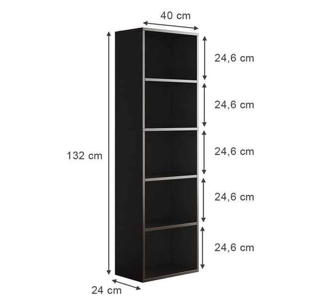 Vicco - Bücherregal Bob, Schwarz, 40 x 132 cm mit 5 Fächern