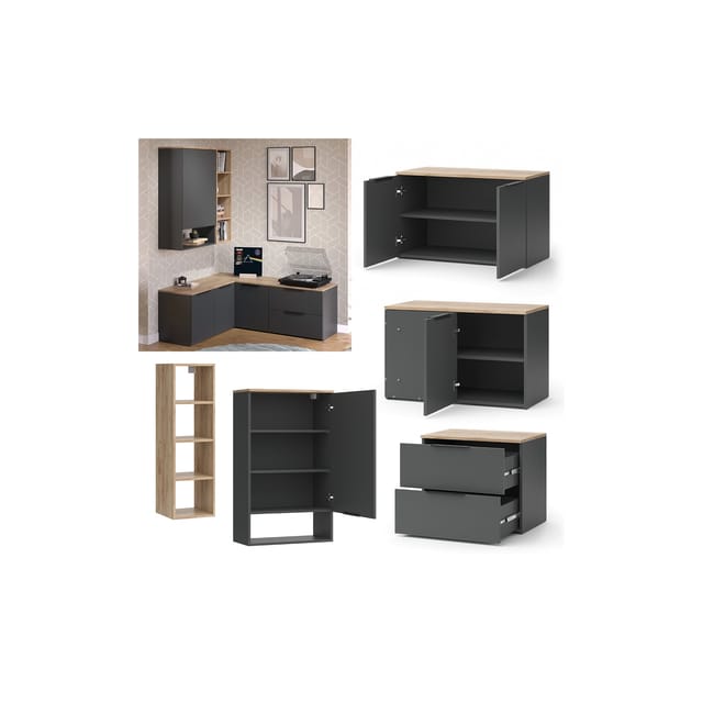 Vicco - Wohnwand Wido, Anthrazit, 5 Teile