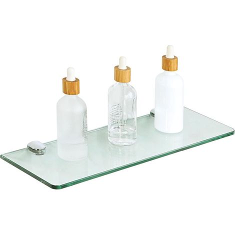 Wandregal Aus Glas Für Badezimmer, 7 Mm Dickes, Gehärtetes Klarglas, Duschablage Mit Verchromten Halterungen, Länge 38 Cm, Egbl1012r-c