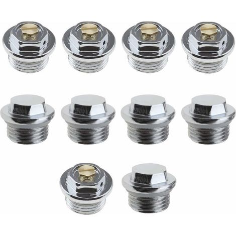 Packung Mit 10 Entlüftungsventilen Für 1/2-zoll-heizkörper – 5 Gewindestopfen – Edelstahl Mit Wasserdichter O-ring-dichtung – 10 Stück
