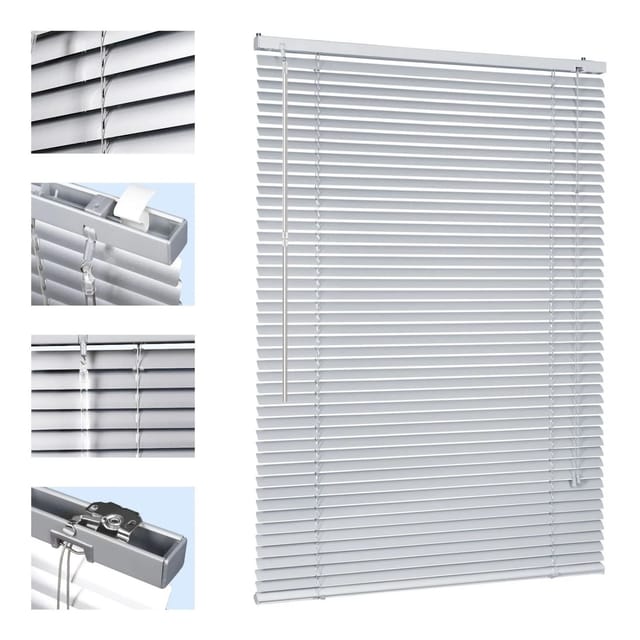 Alu Jalousie ohne Bohren Klemmfix Jalousette freihängend - 25mm Alu-Lamellen, Silber, 90 x 130 cm - Sekey