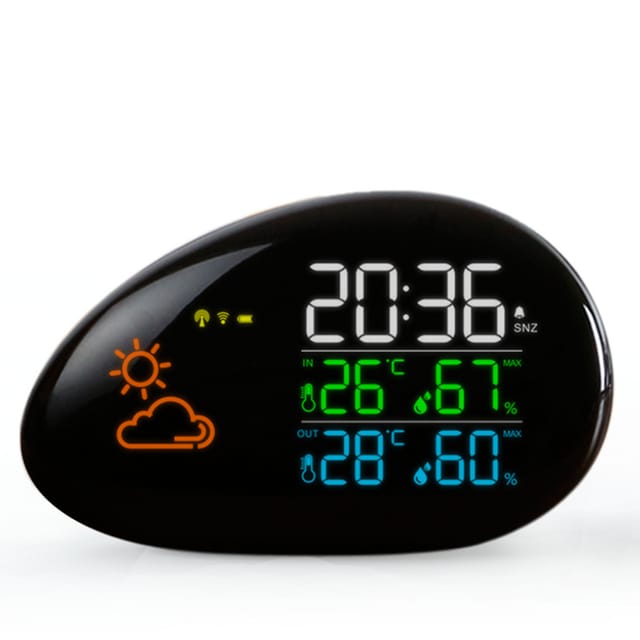 153 X 97 X 61 Mm Große Funkgesteuerte Wetterstation Mit Außen- Und Innensensor, Temperatur, Wettervorhersage, Luftfeuchtigkeit, Led-farbbildschirm, Uhr, Wecker