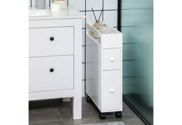 Homcom - Badezimmerschrank Nischenschrank schmal mit Schublade auf Rollen, Badschrank Toilettenschrank Beistellschrank für Badezimmer, kleine Räume,