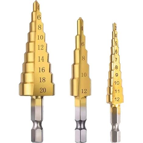 Stufenbohrer-set – Doppelhelix-kegelbohrer (für Stahl, Holz, Kunststoff, Messing Und Aluminium) – 3-teiliges Set