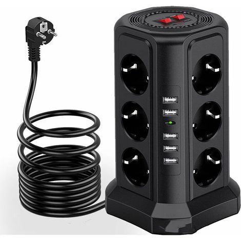 Steckdosenleiste Mit 12 Ac-steckdosen Und 5 Usb-anschlüssen – Überspannungsschutz Bis 1500 J – 1,8 M Langes, Flammhemmendes Pc-kabel – Unabhängige Schalter