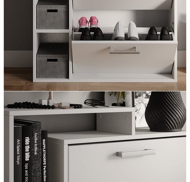 Vicco - Schuhkommode Orlando, Weiß, 80 x 128.3 cm mit 3 Fächern