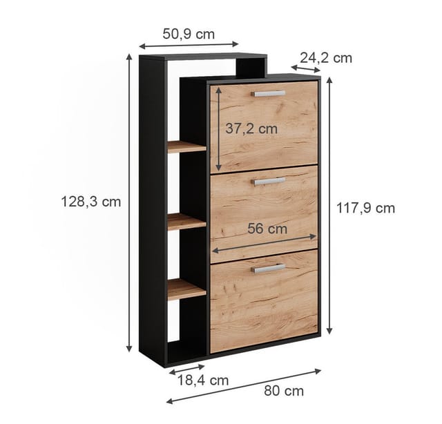 Vicco - Schuhkommode Orlando, Goldkraft Eiche, 80 x 128.3 cm mit 3 Fächern