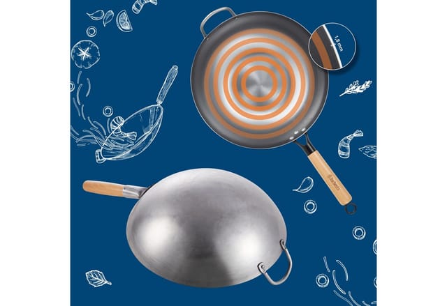 Wok Set aus Karbonstahl flach