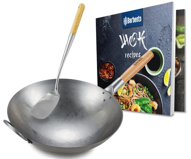 Wok Set aus Karbonstahl rund