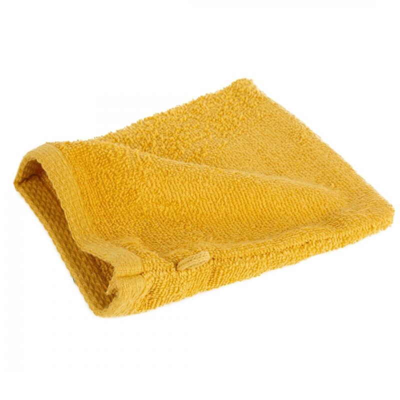 EUROFIRANY Glattes Handtuch, 1 Baumwoll-Waschhandschuh 16 x 21 cm Senfgelb