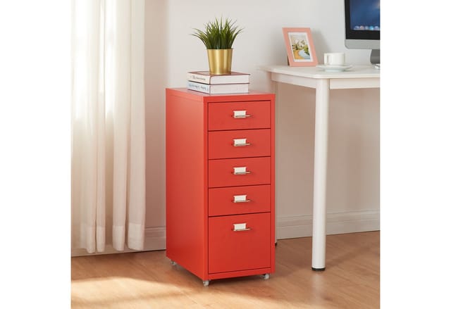 [en.casa] - Rollcontainer Kökar mit 5 Schubladen 69x28x41 cm Rot