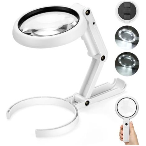 Houhence – 5x/11x Beleuchtete Lupe Mit Klappständer – 75 Mm Linsendurchmesser – 8 Einstellbare Leds – Betrieb Über Usb Oder 3 Aaa-batterien