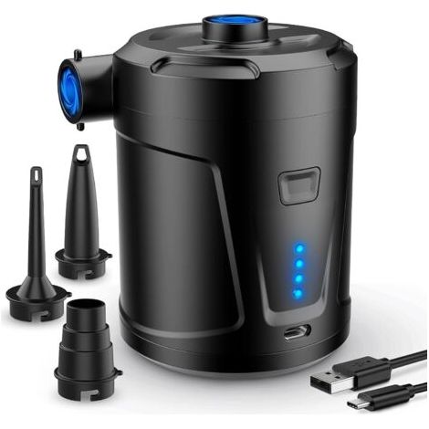 Houhence – Wiederaufladbare Elektrische Luftpumpe (5200 Mah) – 240 L/min Fördermenge – 3 Luftdüsen Für Matratzen Und Boote – Leise (60 Db)