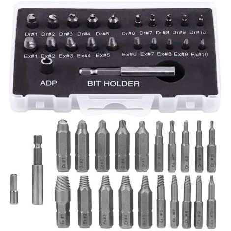 Houhence – 22-teiliges Schraubenausdreher-set – Hss-stahl – Bits Dr1–dr10 – Ausdreher Ex1–ex10 – 4-mm-steckschlüsseladapter