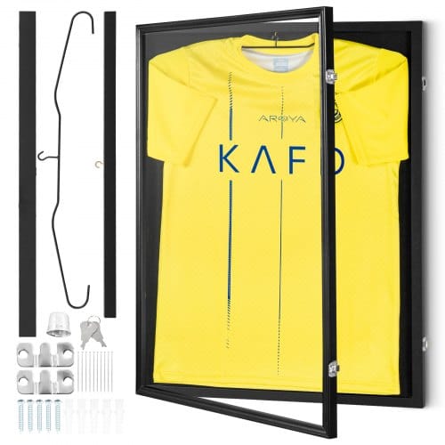 Vevor Trikot-präsentationsrahmen 590x790x40mm Abschließbare Schattenbox Für Sporttrikots Mit 98 % Uv-schutz Pc-glas Und Kleiderbügeln Für Baseball- Basketball- Football- Hockey-trikots Und -uniformen