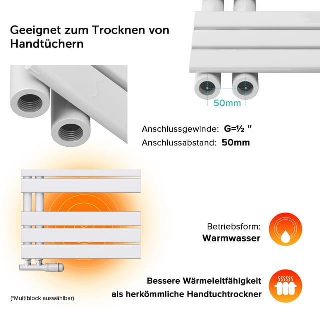 doporro Badheizkörper Badheizung Handtuchheizkörper 76x40cm Handtuchtrockner Handtuchwärmer Seitenanschluss Weiß 324 Watt