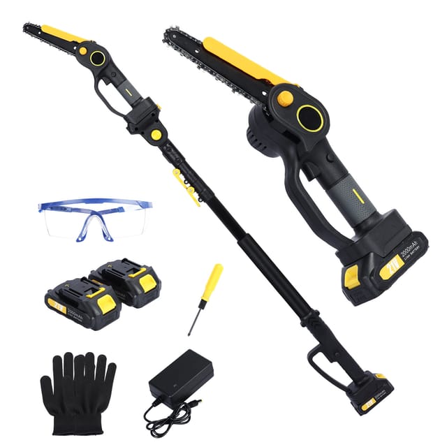 2-in-1 Akku-Kettensäge, bürstenlose elektrische Kettensäge mit 2 x 2.0Ah Akku, 4.9-7.5ft Adjustable Pole Saw for Tree Pruning.