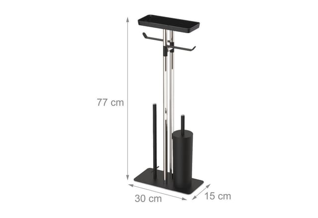 Relaxdays WC-Garnitur, Edelstahl, Ablage & Rollenhalter, freistehend, 3 in 1, HBT: 77x30x15cm, Toilettenbutler, schwarz