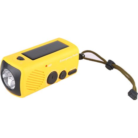 Gelbes Radio, 12,85,95,8 Cm, Notladegerät Für Mobiltelefone, Taschenlampe, Handbetriebener Generator Für Den Außenbereich.