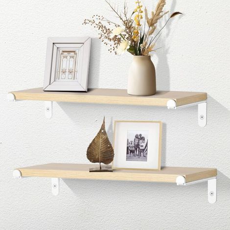 Set Mit 2 Rustikalen Wandregalen Aus Holz, 40 Cm, Hellbraun, Hängende Wandregale, Schwebende Aufbewahrungsregale Für Küche, Schlafzimmer, Wohnzimmer