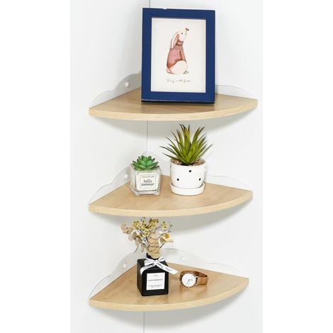 3er-set Rustikale, Schwebende Eckregale Aus Holz, Hellbraun, Zur Wandmontage, Für Küche, Schlafzimmer Und Wohnzimmer, Inklusive Befestigungsmaterial, 27 Cm Radius