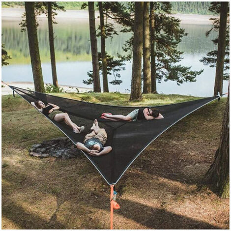 Dreieckige Baumhängematte – Für 3 Personen – Strapazierfähiges Nylon – 3-punkt-befestigungssystem – Komfortabel Und Atmungsaktiv – Für Camping Und Garten