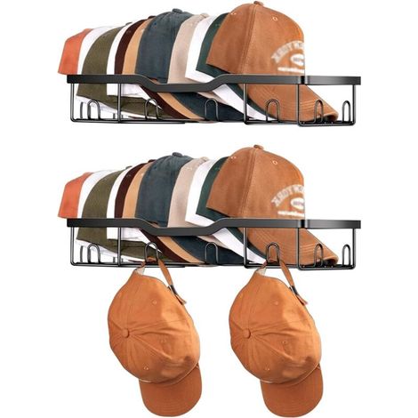 Wandmontierter Kappenhalter Aus Metall – 2er-set Wandhalterungen Für 20 Kappen – Wandhalterung Zur Aufbewahrung Von Kappen, Hüten Und Snapbacks – Schwarzes Metall-wandregal