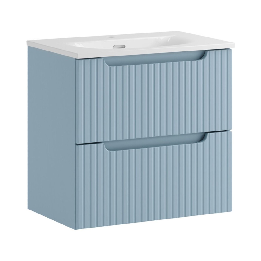 Hängendes Badezimmer-set Vano Denimblau 60cm: Unterschrank Mit Schubladen + Weiße Einbauwaschbecken