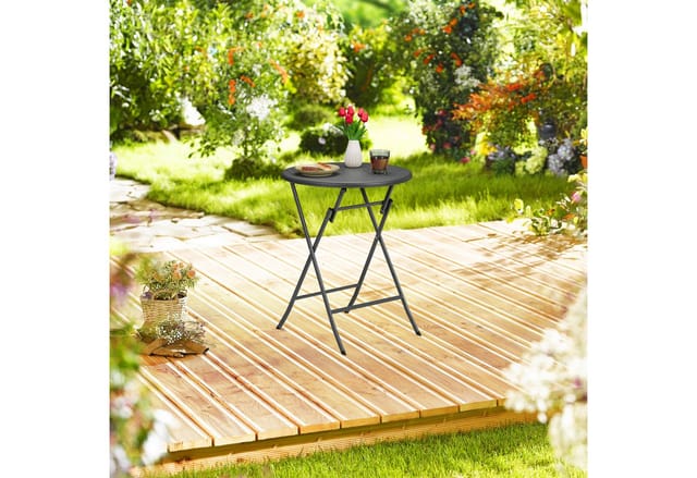 Gartentisch Rattan-Optik, rund, HxD: 75 x 60 cm, Balkontisch, Kunststoff & Metall, Outdoor Tisch, grau - Relaxdays