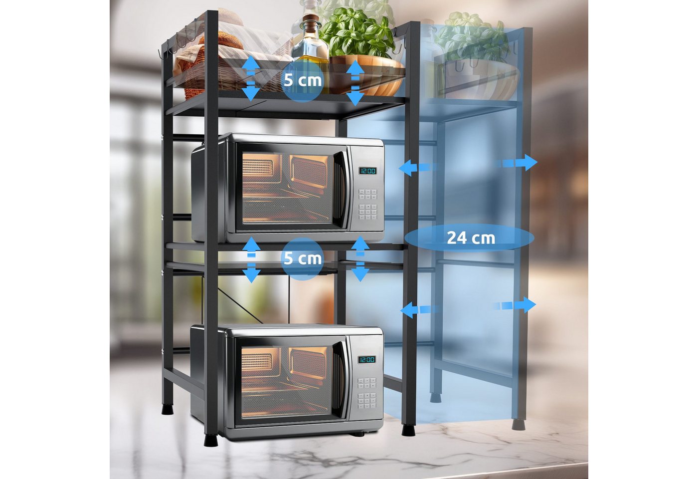 Mikrowellenregal Marana stufig schwarz 3-stufig Bild 4