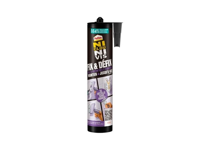 Pattex Befestigungskleber, ohne Nägel oder Schrauben, Fix & Defix, 308g Kartusche Pattex