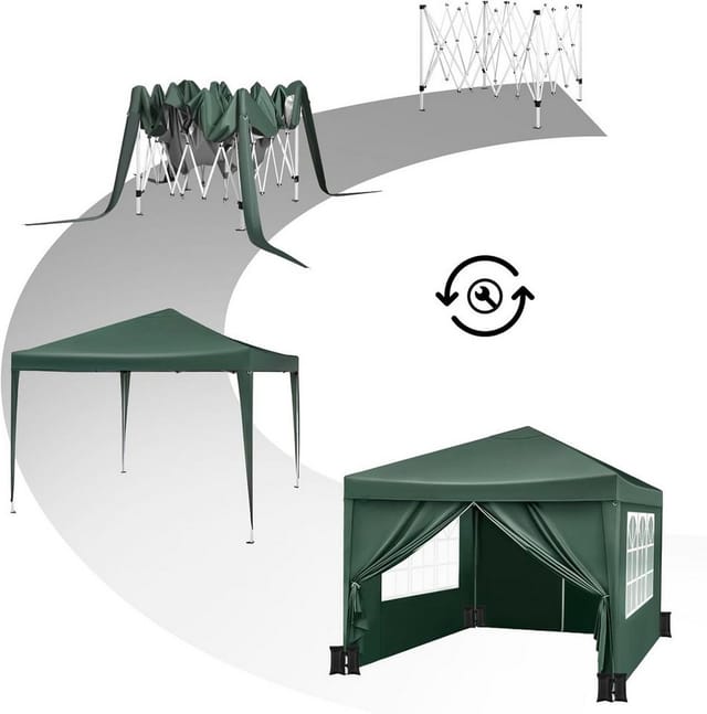Pavillon Mit 4 Seitenteilen Und 4 Sandsäcke, 3x3m Faltpavillon Gartenpavillon Höhenverstellbar, Mit Tragetasche, Wasserfest Stabil Uv-schutz, Pop Up Partyzelt Outdoor, Grün - Woltu