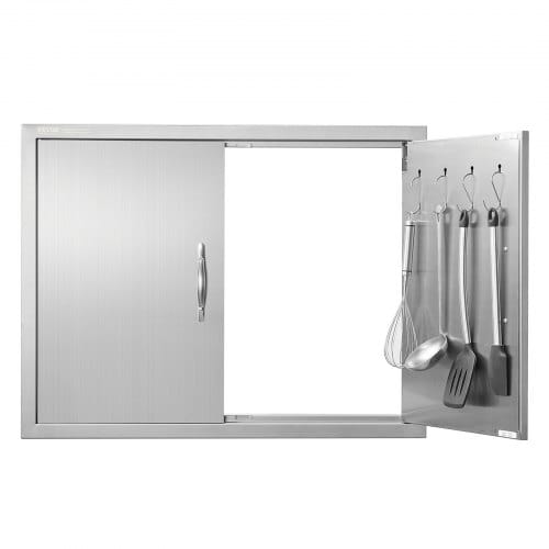Grill-zugangstür, 787 X 609 Mm, Doppelte Außenküchentür, Flächenbündig Montierte Edelstahltür, Doppelwandige Vertikale Tür Mit Griffen Und Haken, Für Grillinsel, Grillstation, Außenschrank