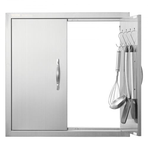 Grill-zugangstür, 610 X 610 Mm, Doppelte Außenküchentür, Flächenbündig Montierte Edelstahltür, Doppelwandige Vertikale Tür Mit Griffen Und Haken, Für Grillinsel, Grillstation, Außenschrank