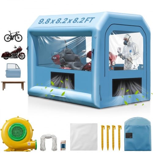 Vevor Aufblasbare Lackierkabine, 3,9 X 2,4 X 2,4 M Aufblasbare Spritzkabine, Mit 550 W Gebläse & Luftfiltersystem, Tragbare Autolackierkabine Zum Lackieren Von Motorrädern, Fahrrädern Kleinen Möbeln