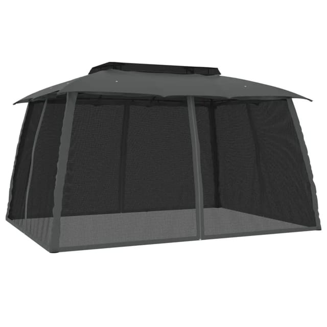 Pavillon mit Doppeldach & Netzwänden Anthrazit 3,93x2,93m Stahl vidaXL