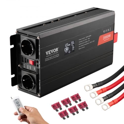 Mophorn - Vevor Wechselrichter Mit Reiner Sinuswelle 2000w Dc 12v Ac 230v Spannungswandler Mit 2 Ac-steckdosen 2 Usb-anschlüssen 1 Typ-c-anschluss Lcd-display Und Fernbedienung Für Mittelgroße Haushaltsgeräte