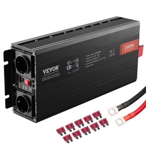 Mophorn - Vevor Sinus-wechselrichter 3000 W Dc 12 V Ac 230 V Lcd-display Wechselrichter Mit 3 Ac-steckdosen 2 Usb-anschlüssen 1 Typ-c-anschluss 10 Ersatzsicherungen Für Große Haushaltsgeräte