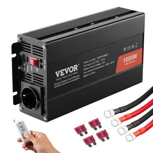 Mophorn - Vevor Wechselrichter Mit Reiner Sinuswelle 1000w Dc 12v Ac 230v Spannungswandler Mit 2 Ac-steckdosen 2 Usb-anschlüssen 1 Typ-c-anschluss Fernbedienung Für Kleine Heimgeräte Wie Smartphone-laptop
