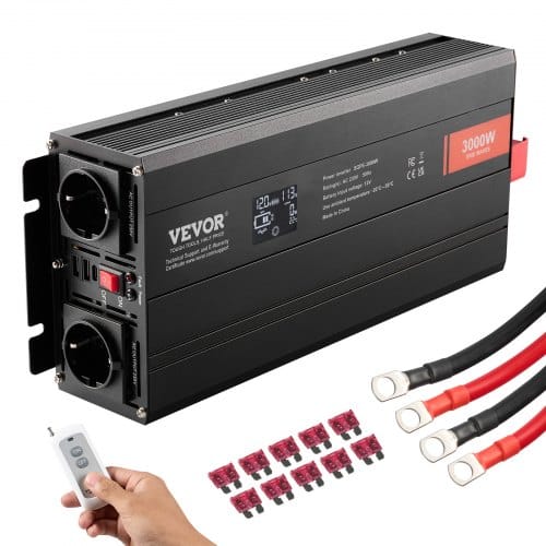 Vevor Wechselrichter Mit Reiner Sinuswelle 3000w Dc12v Ac 230 V Spannungswandler 2 Ac-steckdosen 2 Usb-anschlüssen 1 Typ-c-anschluss Lcd-display Und Fernbedienung Für Große Haushaltsgeräte