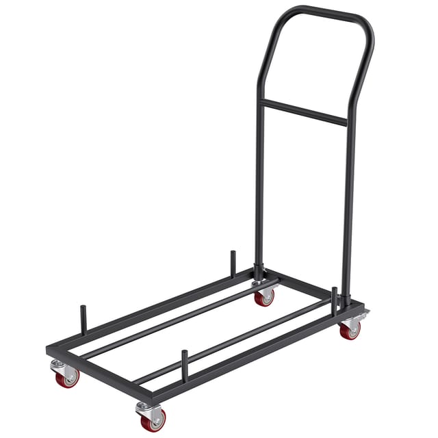 Mophorn - Klappstuhl-rollwagen, Eisenwagen Mit Platz Für 12 Stühle, Trolley Mit 4 Rollen, Lager- Und Transportwagen Für Flach Stapelbare Stühle Aus Kunststoff Und Holz, Schwarz