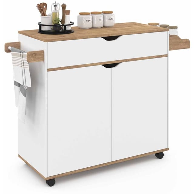 Küchenschrank COSY XXL mit weißer Schublade und Buchenholzplatten B.90 CM
