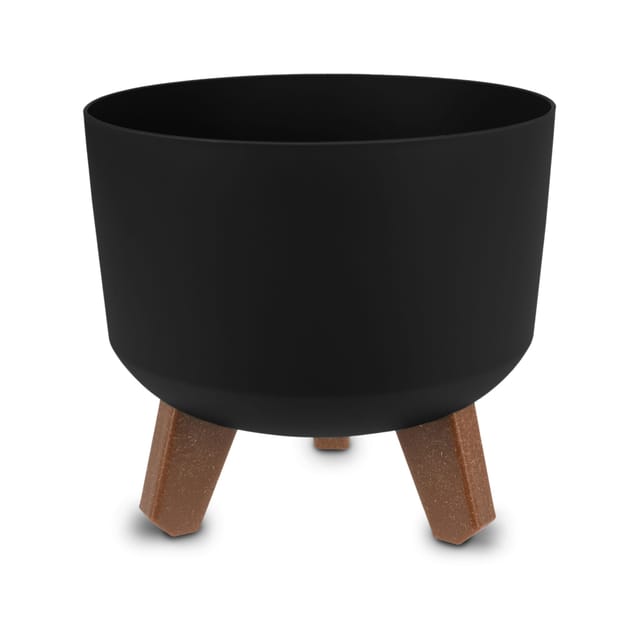 Kunststoff Blumentopf auf Füßen schwarz - Ø 19,5 cm - Pflanztopf rund mit Wasserspeicher Boden - Garten Deko Übertopf Pflanzgefäß Blumenkasten