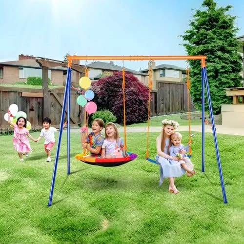 Vevor Schaukel-sets Für Den Garten,200 Kg Tragkraft, 1 Tellerschaukelsitz,1 Gurtschaukelsitz, A-rahmen-schaukelständer Aus Metall,verstellbarem Seil,schaukel-set Für Den Außenbereich Für Kinder