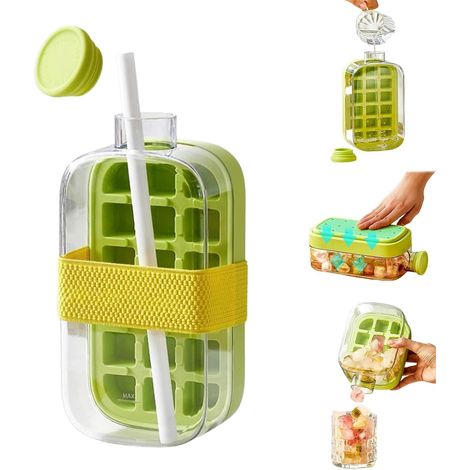 2-in-1-eisflasche Mit Saugnapf, Grün - 800 Ml Berührungsloser Eiswürfelbereiter Und Wasserflasche, Geeignet Für Kaffee, Säfte Und Getränke, Gibt Eiswürfel Mühelos Frei.