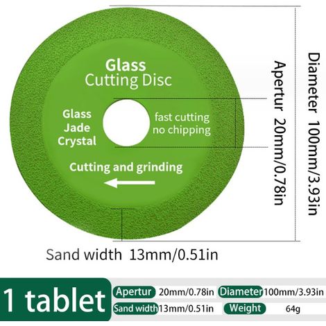 Glastrennscheibe – 100 Mm Diamanttrennscheibe – Für Winkelschleifer – Zum Schneiden Und Schleifen Von Keramik, Fliesen, Kristall Und Jade – 1 Stück