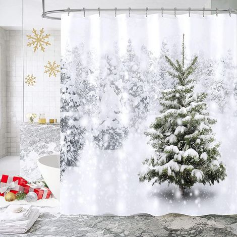 Weihnachtliches Duschvorhang-set, Ideal Für Eine Zauberhafte Winterbaddekoration Mit Verschneitem Waldmotiv Oder Für Die Inneneinrichtung Mit Weihnachtsbaum Und...