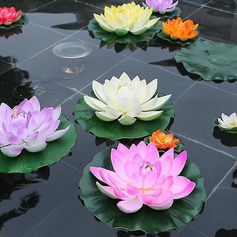 5 Künstliche Schwimmseerosen, Eva Lotus Teichdekoration, 10 Cm, Zierpflanze Für Aquarium Oder Garten, 10 Cm