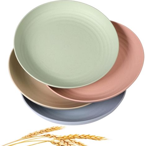 Weizenstrohteller – 25 Cm – Spülmaschinen- Und Mikrowellengeeignet – Für Den Alltag, Picknicks Und Camping – 4er-set