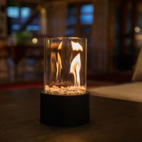 Tischkamin Mit Bioethanol-funktion, 16,5 X 16,5 X 27,5 Cm – Paneele Aus Gehärtetem Glas – Sockel Aus Massivem Stahl – Brenndauer 45–60 Minuten